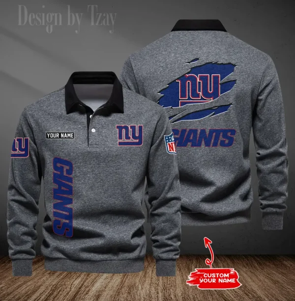 New York Giants Long Sleeve Men's Golf Polo Shirt SPTLSMGPS056 - Image 3