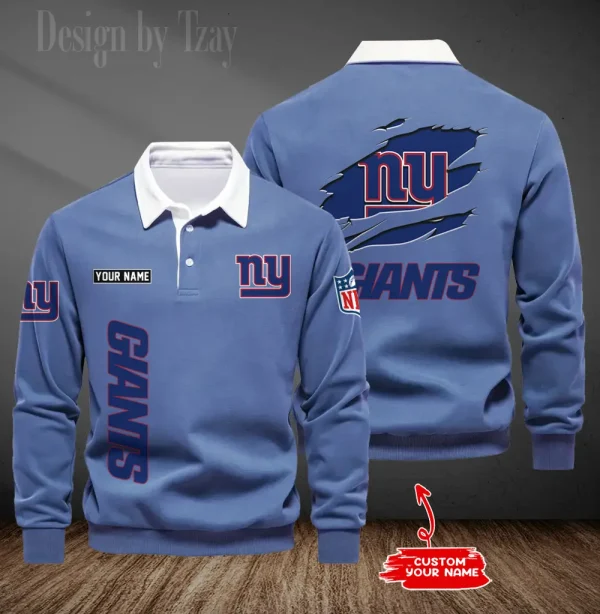 New York Giants Long Sleeve Men's Golf Polo Shirt SPTLSMGPS056 - Image 4