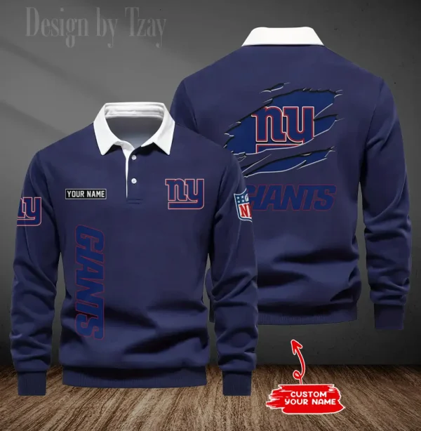 New York Giants Long Sleeve Men's Golf Polo Shirt SPTLSMGPS056 - Image 5
