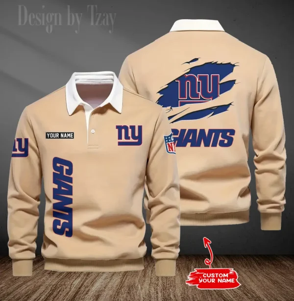 New York Giants Long Sleeve Men's Golf Polo Shirt SPTLSMGPS056 - Image 6