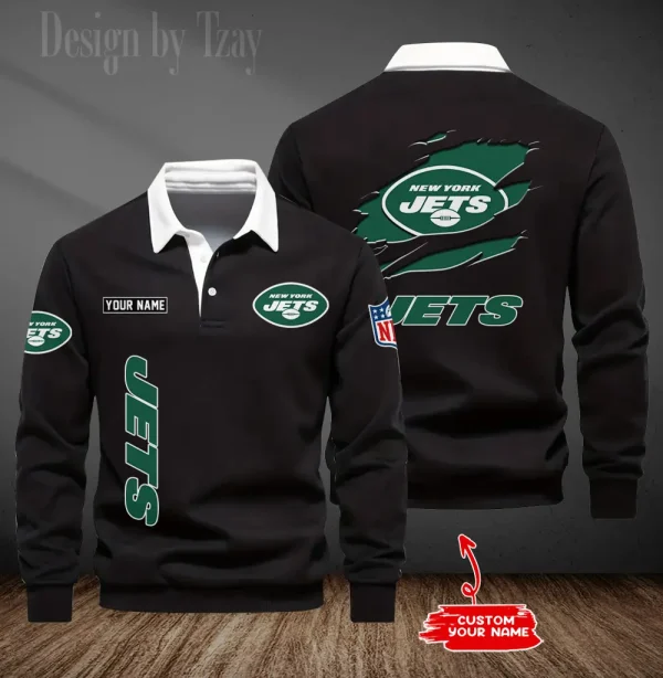 New York Jets Long Sleeve Men's Golf Polo Shirt SPTLSMGPS057