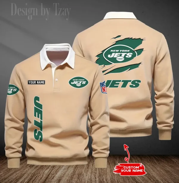 New York Jets Long Sleeve Men's Golf Polo Shirt SPTLSMGPS057 - Image 2