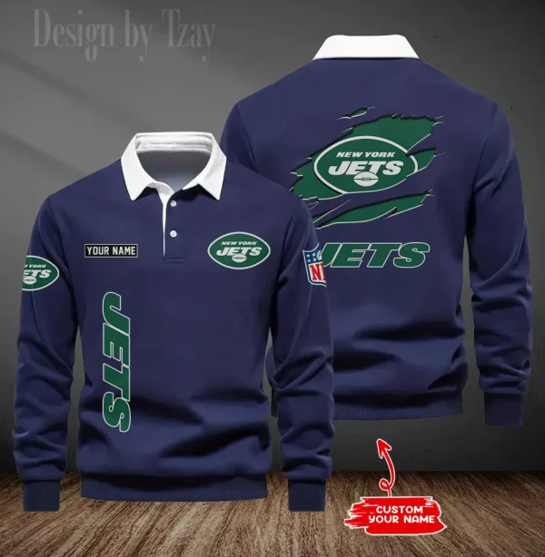 New York Jets Long Sleeve Men's Golf Polo Shirt SPTLSMGPS057 - Image 3