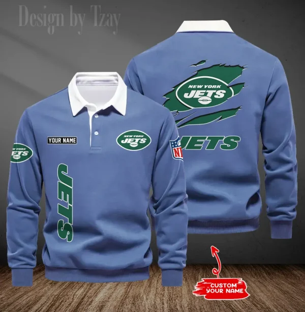 New York Jets Long Sleeve Men's Golf Polo Shirt SPTLSMGPS057 - Image 4