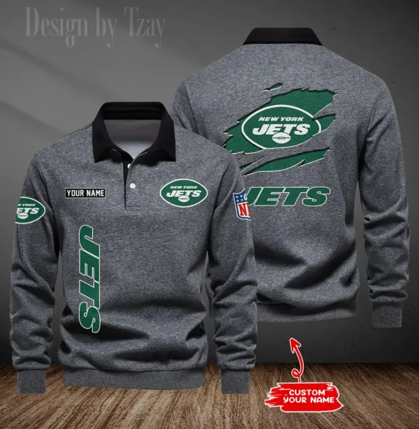 New York Jets Long Sleeve Men's Golf Polo Shirt SPTLSMGPS057 - Image 5