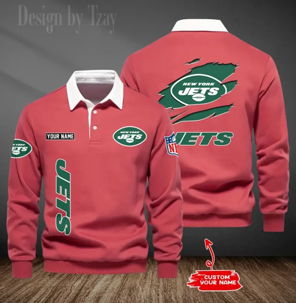 New York Jets Long Sleeve Men's Golf Polo Shirt SPTLSMGPS057 - Image 6