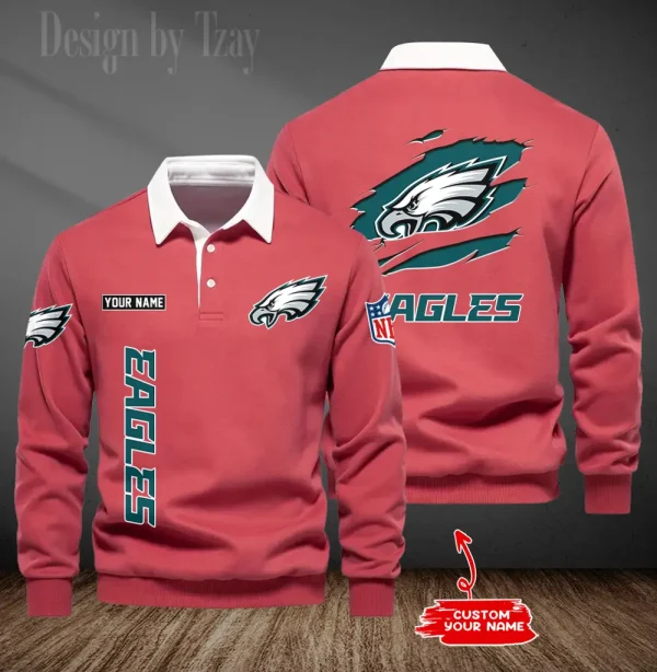 Philadelphia Eagles Long Sleeve Men's Golf Polo Shirt SPTLSMGPS058 - Image 2