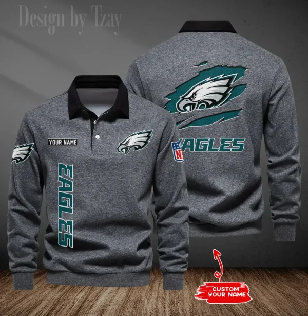 Philadelphia Eagles Long Sleeve Men's Golf Polo Shirt SPTLSMGPS058 - Image 3