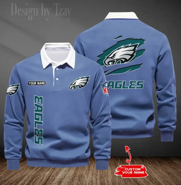 Philadelphia Eagles Long Sleeve Men's Golf Polo Shirt SPTLSMGPS058 - Image 4