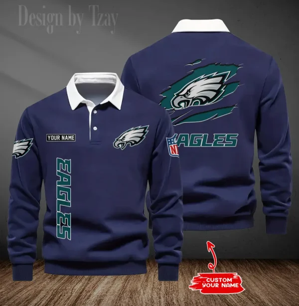 Philadelphia Eagles Long Sleeve Men's Golf Polo Shirt SPTLSMGPS058 - Image 5