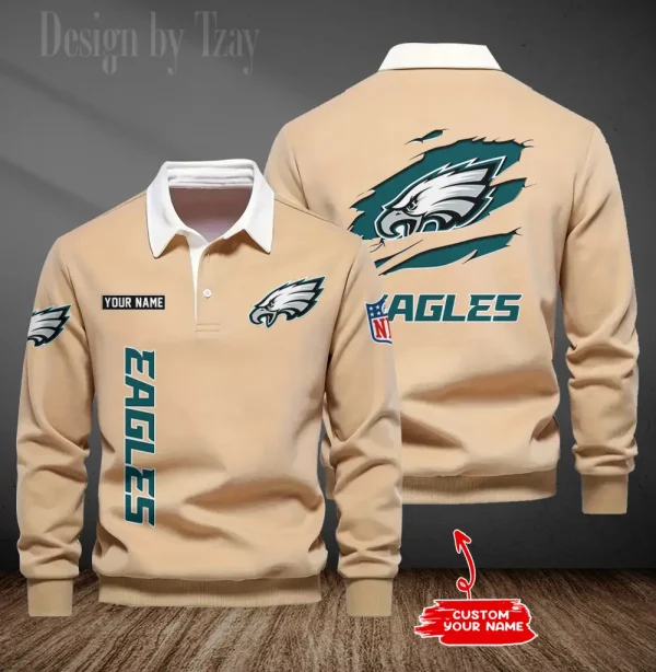 Philadelphia Eagles Long Sleeve Men's Golf Polo Shirt SPTLSMGPS058 - Image 6