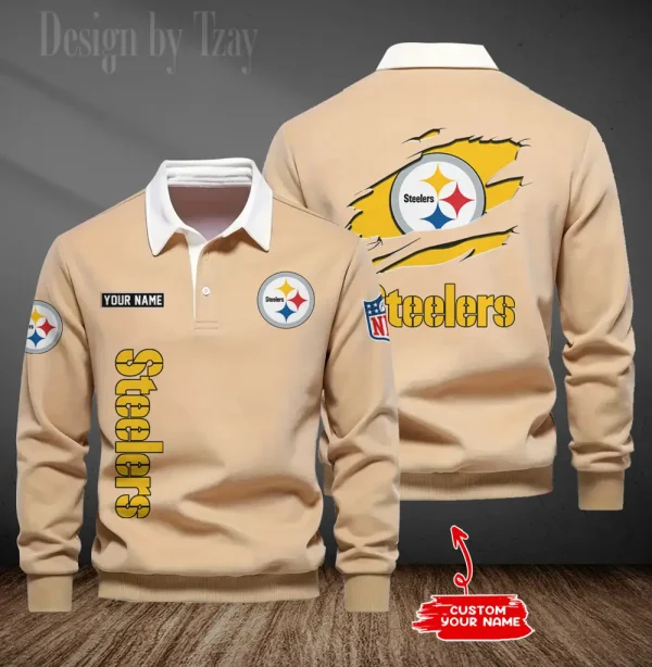 Pittsburgh Steelers Long Sleeve Men's Golf Polo Shirt SPTLSMGPS059 - Image 2