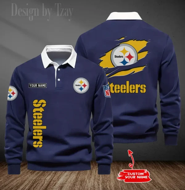 Pittsburgh Steelers Long Sleeve Men's Golf Polo Shirt SPTLSMGPS059 - Image 3