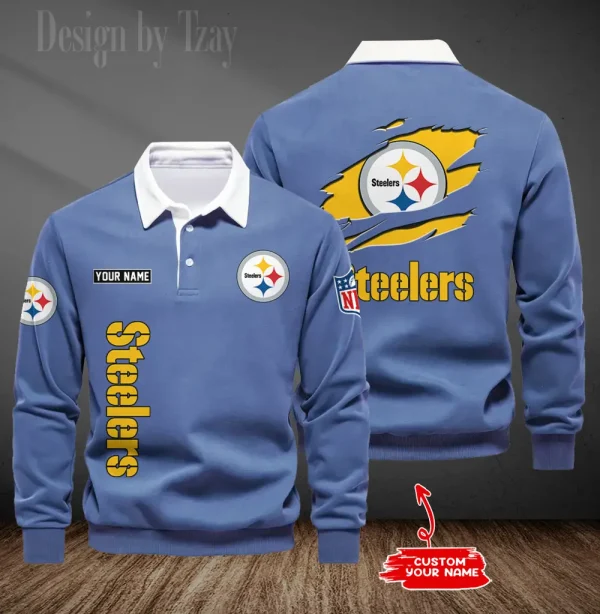 Pittsburgh Steelers Long Sleeve Men's Golf Polo Shirt SPTLSMGPS059 - Image 4