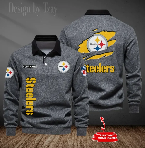 Pittsburgh Steelers Long Sleeve Men's Golf Polo Shirt SPTLSMGPS059 - Image 5