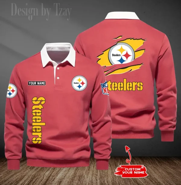 Pittsburgh Steelers Long Sleeve Men's Golf Polo Shirt SPTLSMGPS059 - Image 6