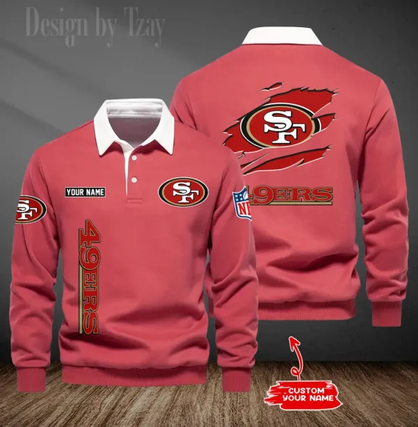 San Francisco 49ers Long Sleeve Men's Golf Polo Shirt SPTLSMGPS060