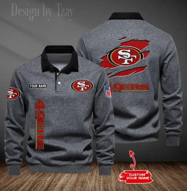 San Francisco 49ers Long Sleeve Men's Golf Polo Shirt SPTLSMGPS060 - Image 2