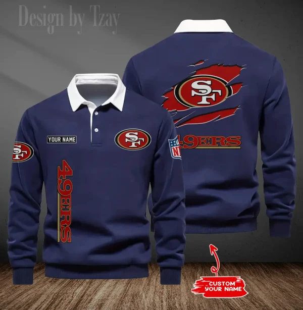 San Francisco 49ers Long Sleeve Men's Golf Polo Shirt SPTLSMGPS060 - Image 4