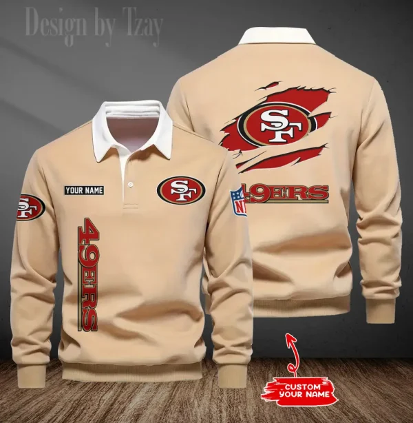 San Francisco 49ers Long Sleeve Men's Golf Polo Shirt SPTLSMGPS060 - Image 5