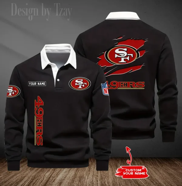 San Francisco 49ers Long Sleeve Men's Golf Polo Shirt SPTLSMGPS060 - Image 6