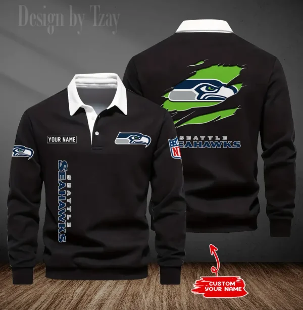 Seattle Seahawks Long Sleeve Men's Golf Polo Shirt SPTLSMGPS061