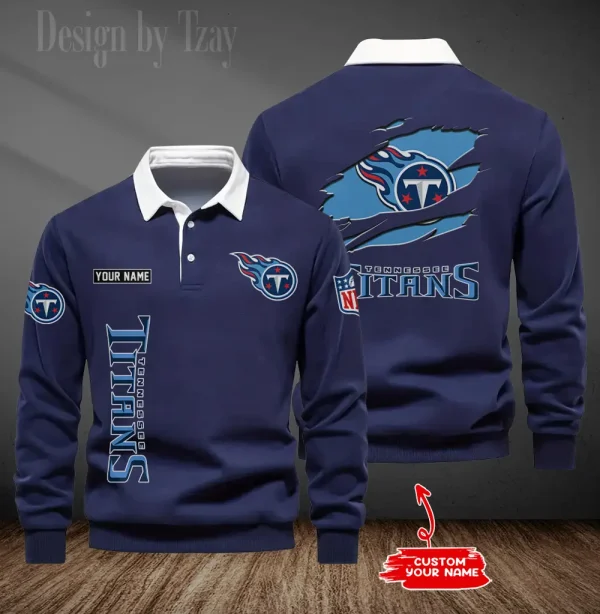 Tennessee Titans Long Sleeve Men's Golf Polo Shirt SPTLSMGPS063 - Image 2
