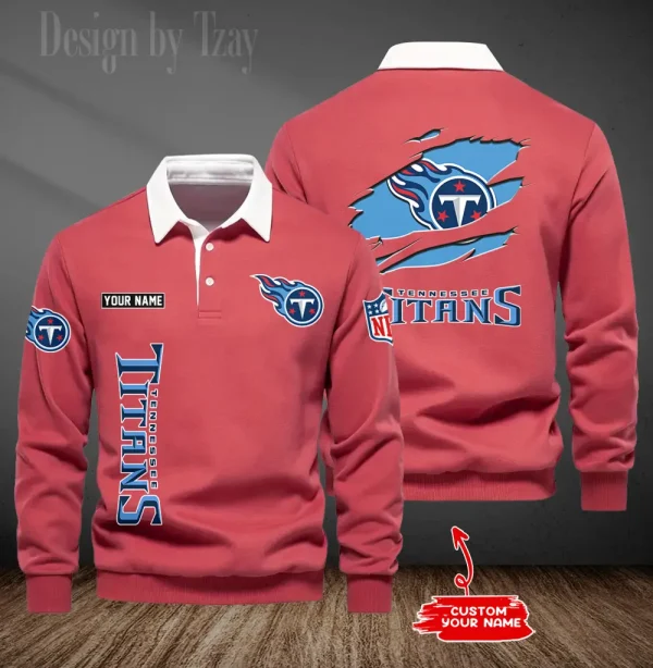 Tennessee Titans Long Sleeve Men's Golf Polo Shirt SPTLSMGPS063 - Image 3
