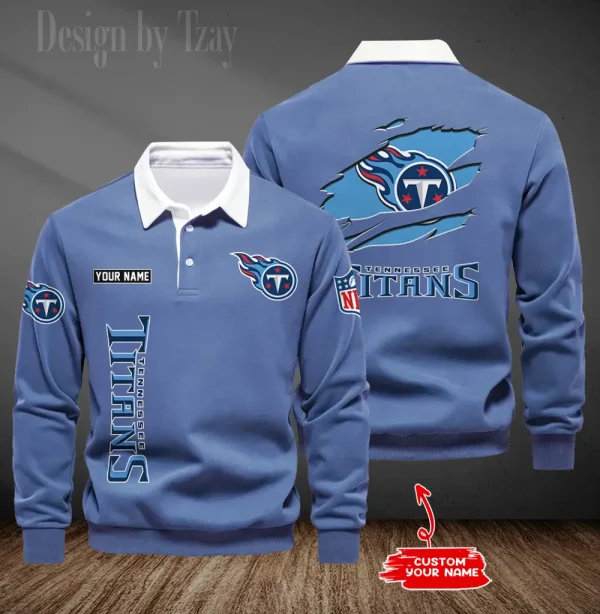 Tennessee Titans Long Sleeve Men's Golf Polo Shirt SPTLSMGPS063 - Image 4