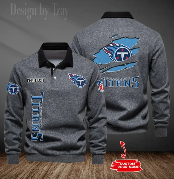 Tennessee Titans Long Sleeve Men's Golf Polo Shirt SPTLSMGPS063 - Image 5