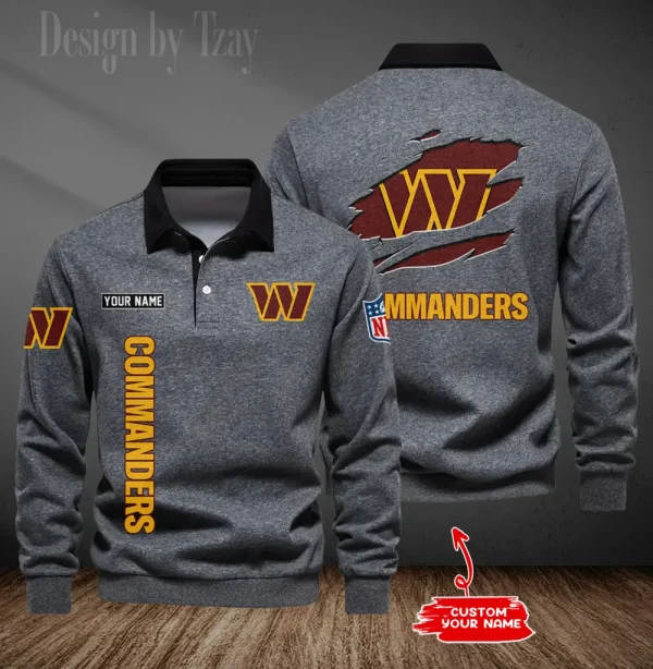 Washington Commanders Long Sleeve Men's Golf Polo Shirt SPTLSMGPS064 - Image 3