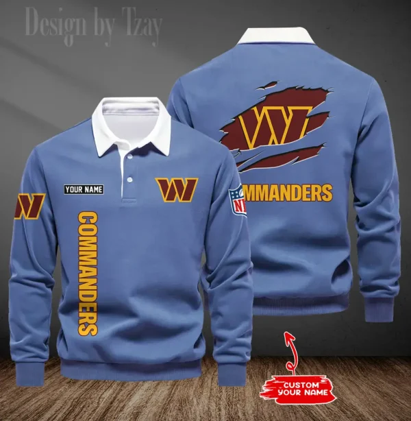 Washington Commanders Long Sleeve Men's Golf Polo Shirt SPTLSMGPS064 - Image 4