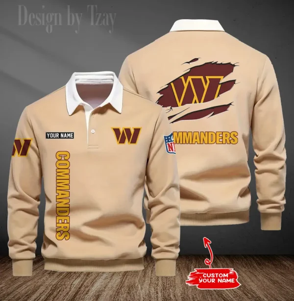 Washington Commanders Long Sleeve Men's Golf Polo Shirt SPTLSMGPS064 - Image 5