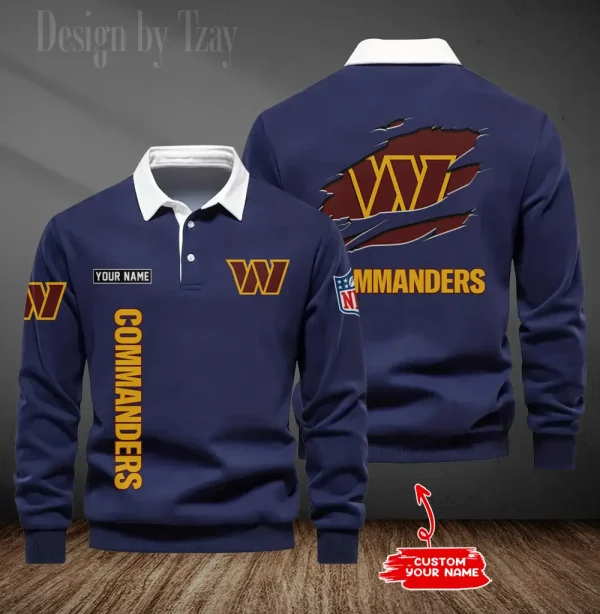 Washington Commanders Long Sleeve Men's Golf Polo Shirt SPTLSMGPS064 - Image 6