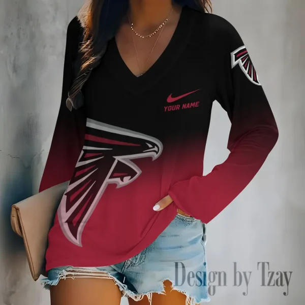Atlanta Falcons Women's Long sleeves T-shirt V-neck Trending 2025 BGVPS492