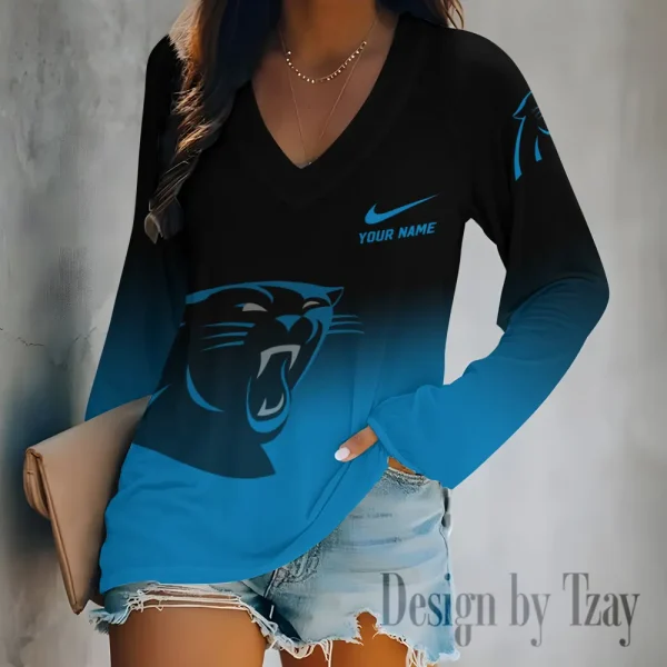 Carolina Panthers Women's Long sleeves T-shirt V-neck Trending 2025 BGVPS495