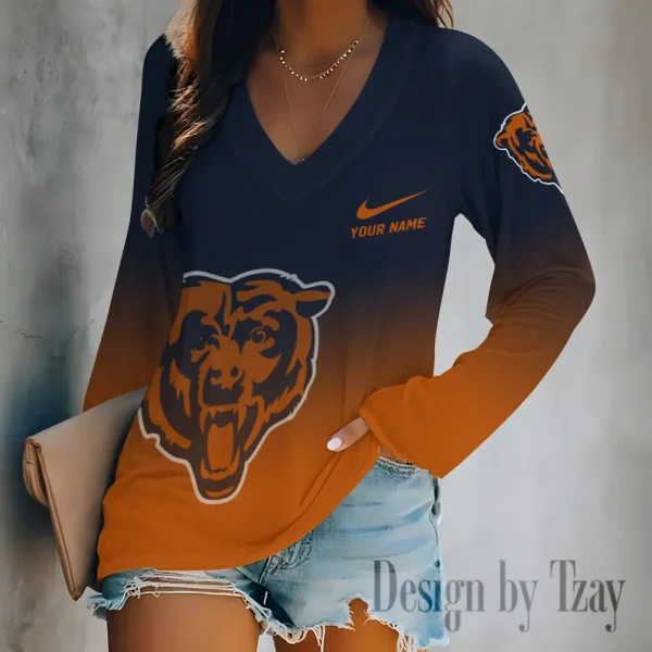 Chicago Bears Women's Long sleeves T-shirt V-neck Trending 2025 BGVPS496