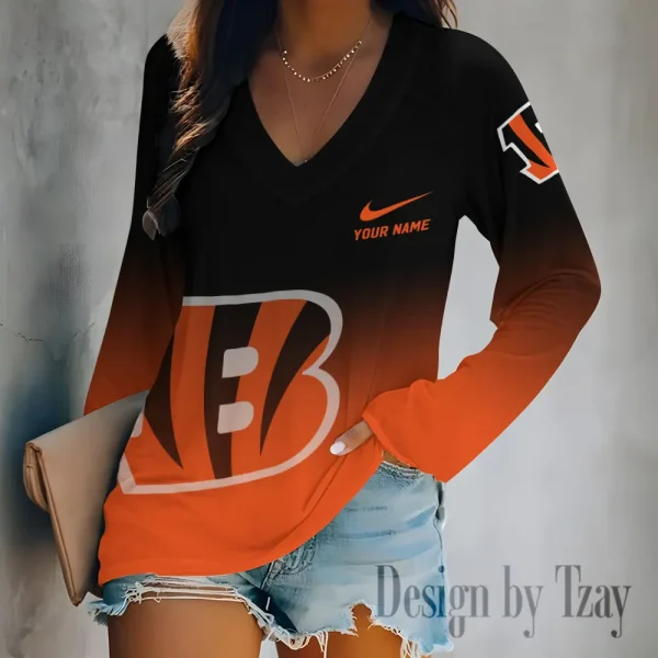 Cincinnati Bengals Women's Long sleeves T-shirt V-neck Trending 2025 BGVPS497