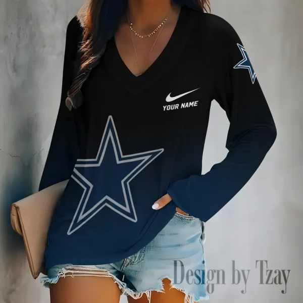 Dallas Cowboys Women's Long sleeves T-shirt V-neck Trending 2025 BGVPS499