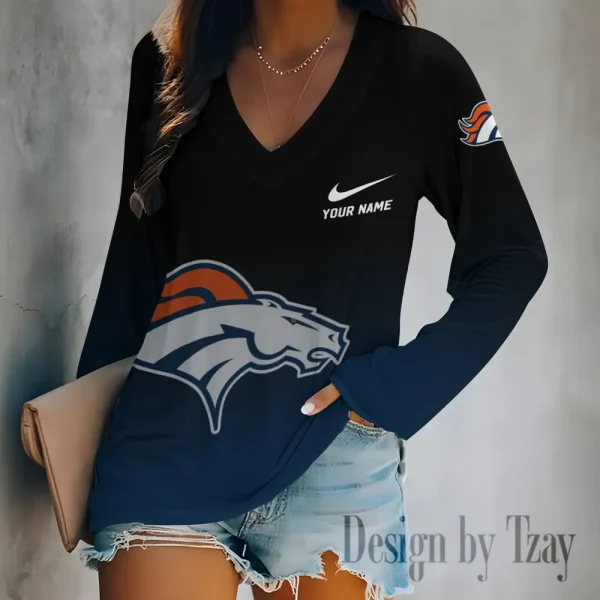 Denver Broncos Women's Long sleeves T-shirt V-neck Trending 2025 BGVPS500