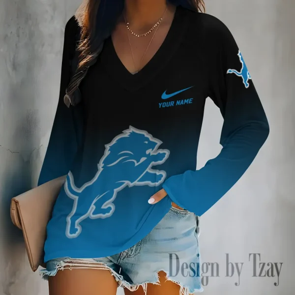 Detroit Lions Women's Long sleeves T-shirt V-neck Trending 2025 BGVPS501
