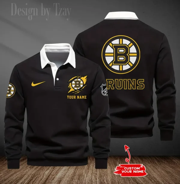 Boston Bruins Long Sleeve Men's Golf Polo Shirt SPTLSMGPS065