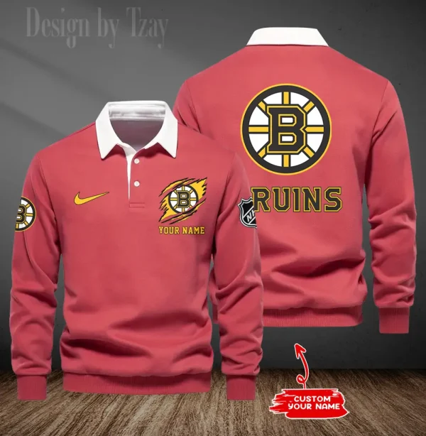 Boston Bruins Long Sleeve Men's Golf Polo Shirt SPTLSMGPS065 - Image 2