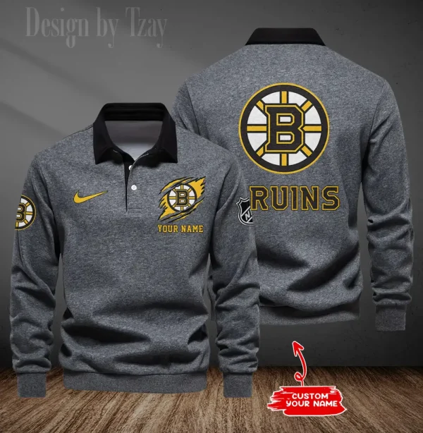 Boston Bruins Long Sleeve Men's Golf Polo Shirt SPTLSMGPS065 - Image 3