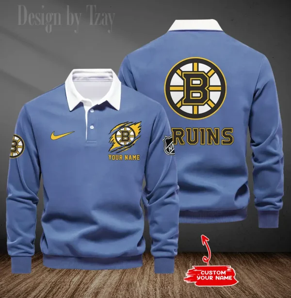Boston Bruins Long Sleeve Men's Golf Polo Shirt SPTLSMGPS065 - Image 4