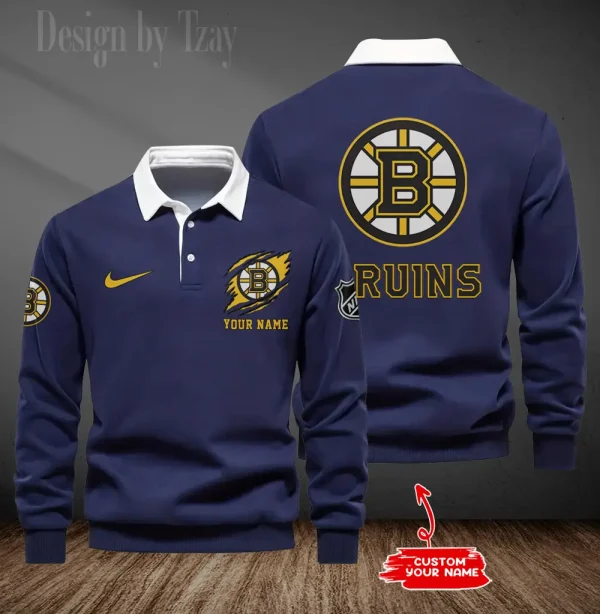 Boston Bruins Long Sleeve Men's Golf Polo Shirt SPTLSMGPS065 - Image 5