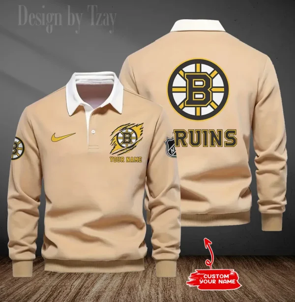 Boston Bruins Long Sleeve Men's Golf Polo Shirt SPTLSMGPS065 - Image 6