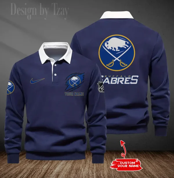 Buffalo Sabres Long Sleeve Men's Golf Polo Shirt SPTLSMGPS066 - Image 3