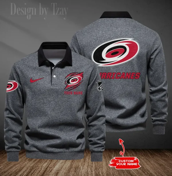 Carolina Hurricanes Long Sleeve Men's Golf Polo Shirt SPTLSMGPS068 - Image 6