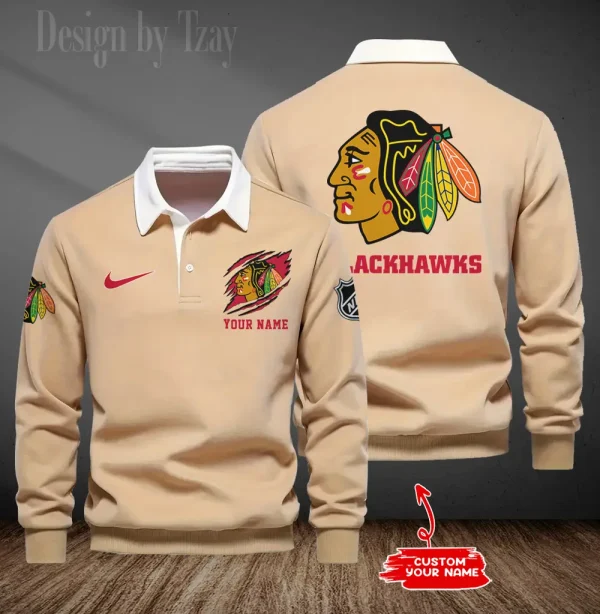 Chicago Blackhawks Long Sleeve Men's Golf Polo Shirt SPTLSMGPS069 - Image 6